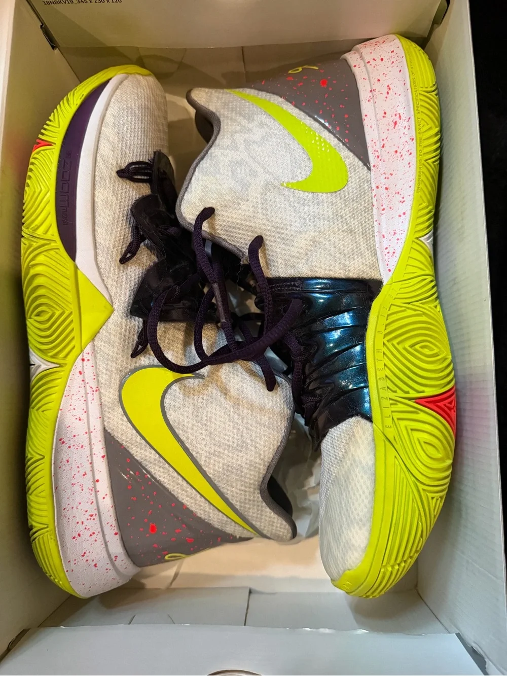 Nike Kyrie 5 Mamba Mentality White, Neon Yellow & Purple Basketball Shoes